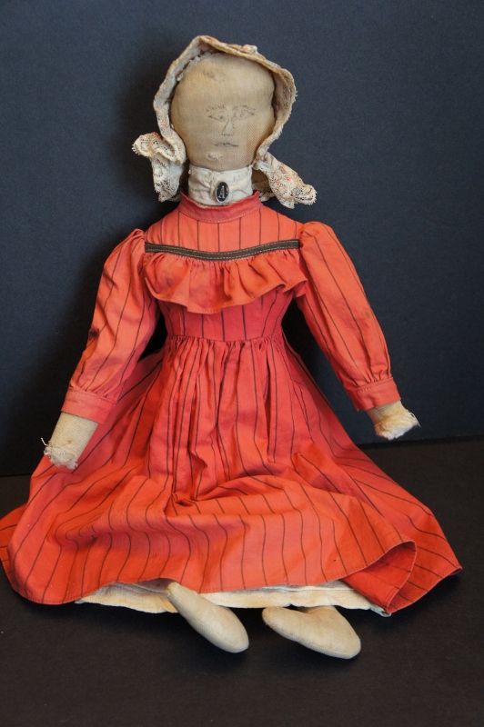 A special ink drawn face, proud farmers daughter doll 1890  18&quot; tall