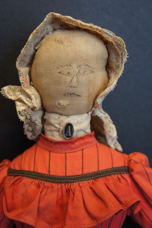 A special ink drawn face, proud farmers daughter doll 1890  18&quot; tall