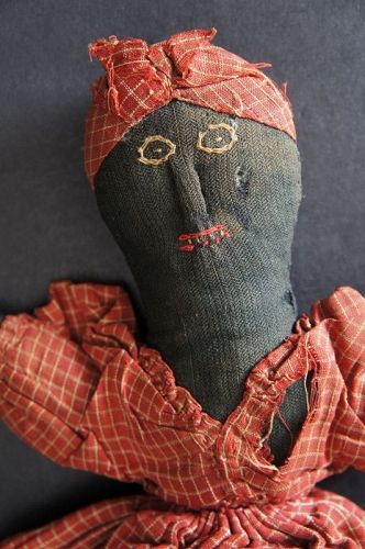 1880 topsy turvy doll with embroidered faces and raised noses  11"