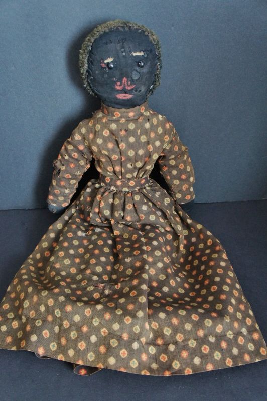 20&quot; stockinette black doll great face from a collection in Maine 1870