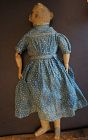 17" painted face antique cloth doll calcio dress rustic look