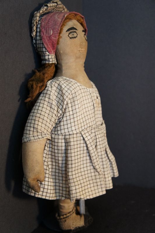 Exquiste embroidered face 12&quot; antique cloth doll C 1890
