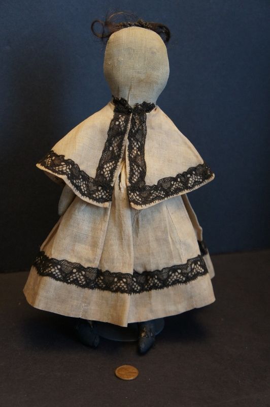 Small little whimsical gem of a pencil face doll  11&quot; tall  C. 1880
