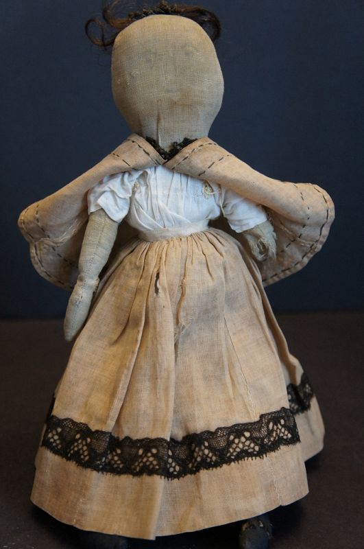 Small little whimsical gem of a pencil face doll  11&quot; tall  C. 1880