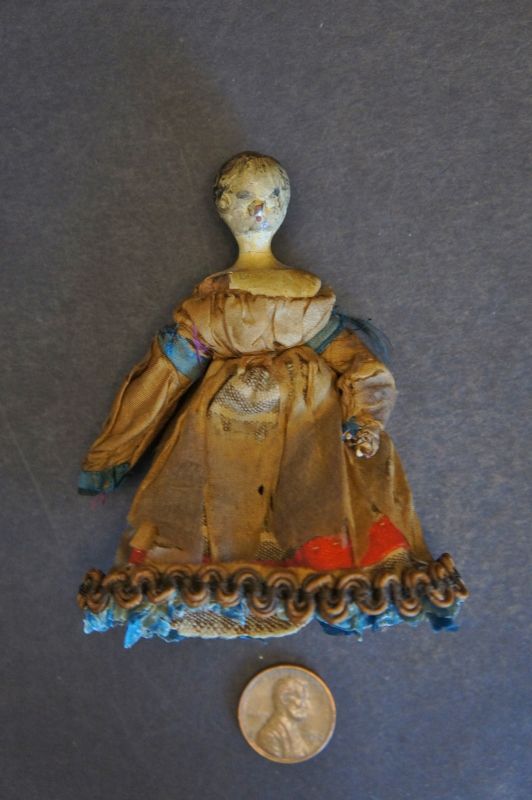 3 1/2&quot; Grodneatal doll in original clothes and painted face C.1840