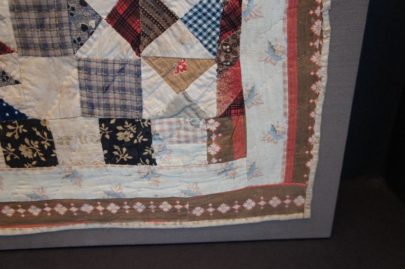1850-60 brown and red doll quilt 15&quot; by 17&quot; newly mounted