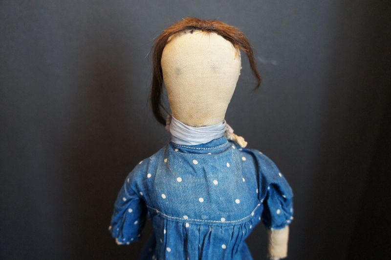 Interesting pencil face doll with real hair corset body 19&quot; C. 1880