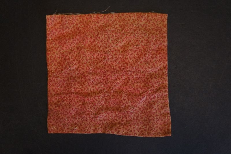 6&quot; square antique doll quilt red and brown calico Circa 1880