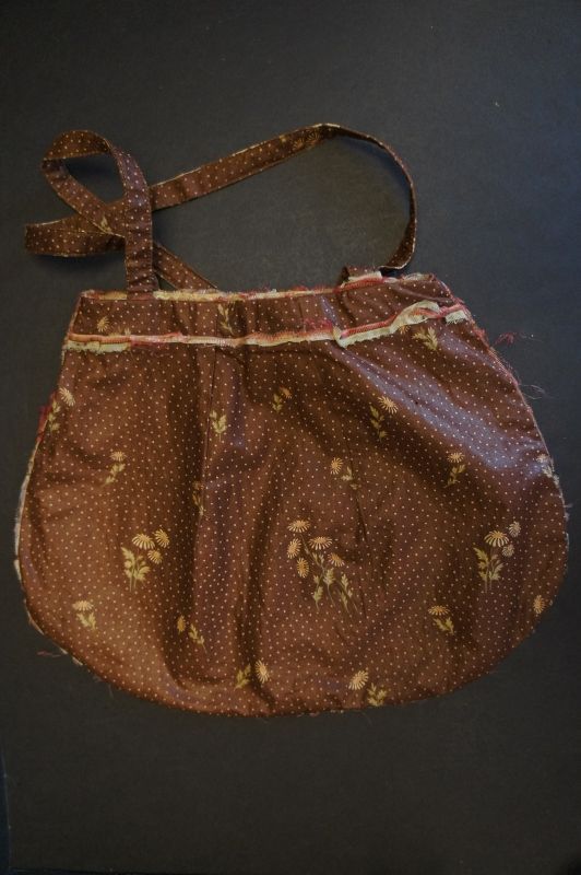 Brown calico 19th C. bag with a linen lining 10&quot; by 13&quot;