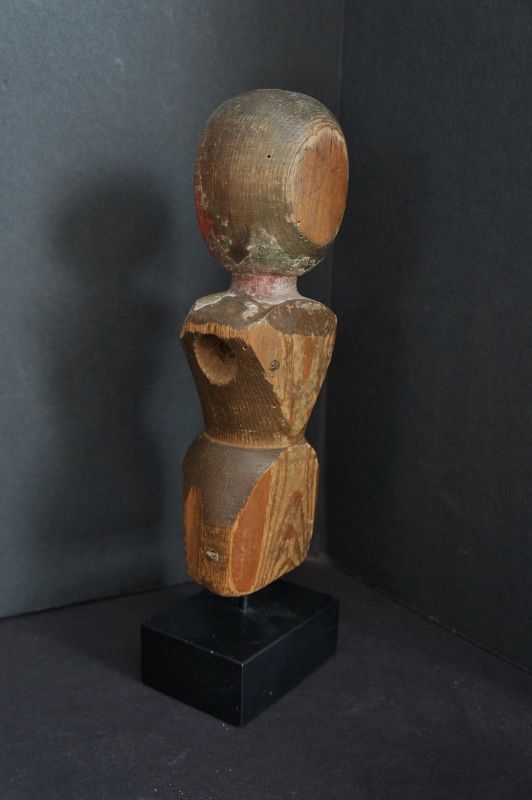 10&quot; wooden doll with remails of original paint  C. 1800-1820