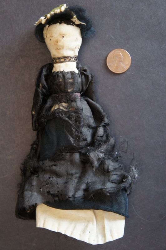 Rare 1830 corn cob stump doll with sepia ink face 5&quot;