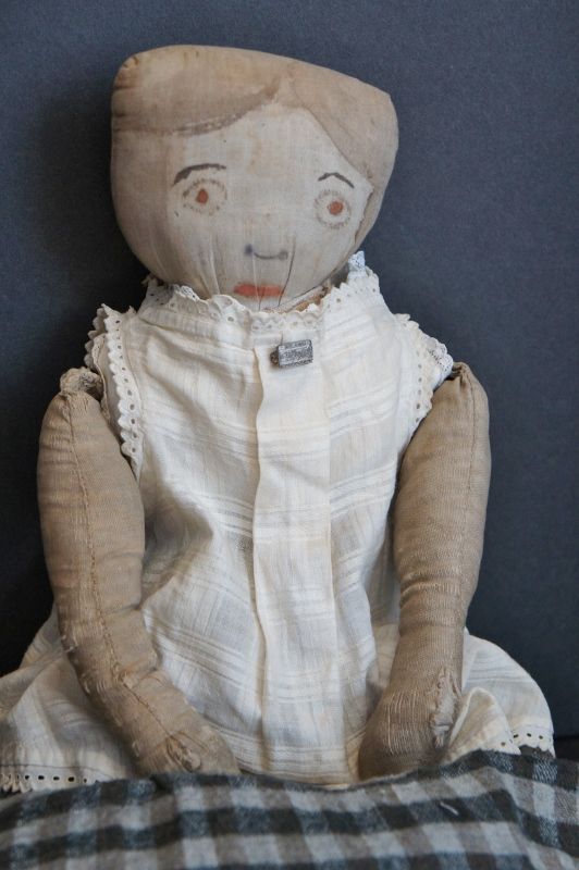 19&quot; antique painted linen face cloth doll