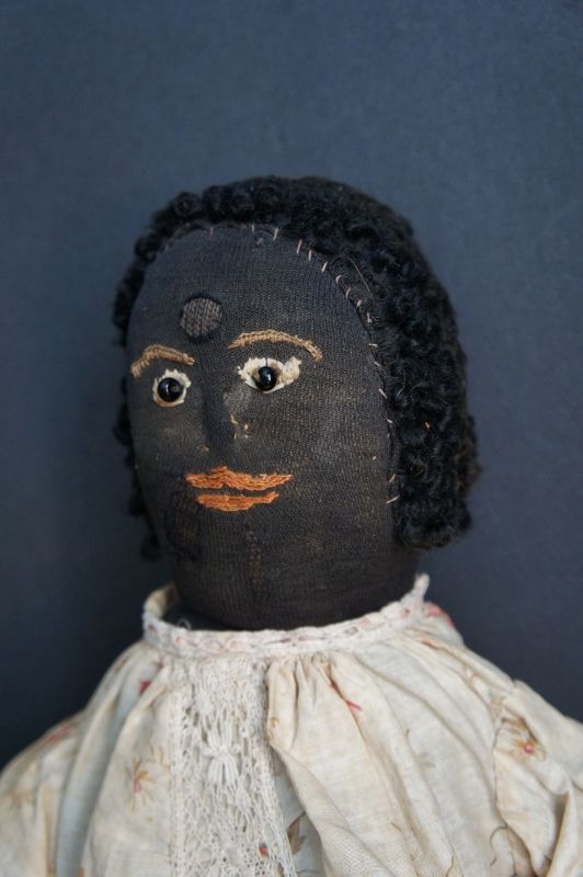 22&quot; black stockinette doll with early sloped shoulders 1870-90