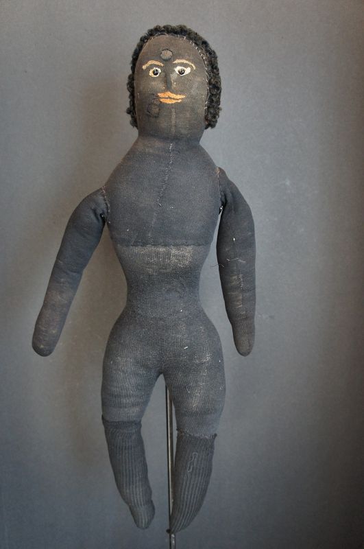 22&quot; black stockinette doll with early sloped shoulders 1870-90