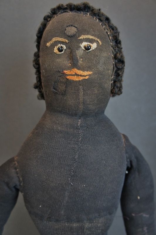 22&quot; black stockinette doll with early sloped shoulders 1870-90