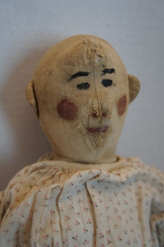 24&quot; folky painted face cloth doll rosy red cheeks Circa 1880