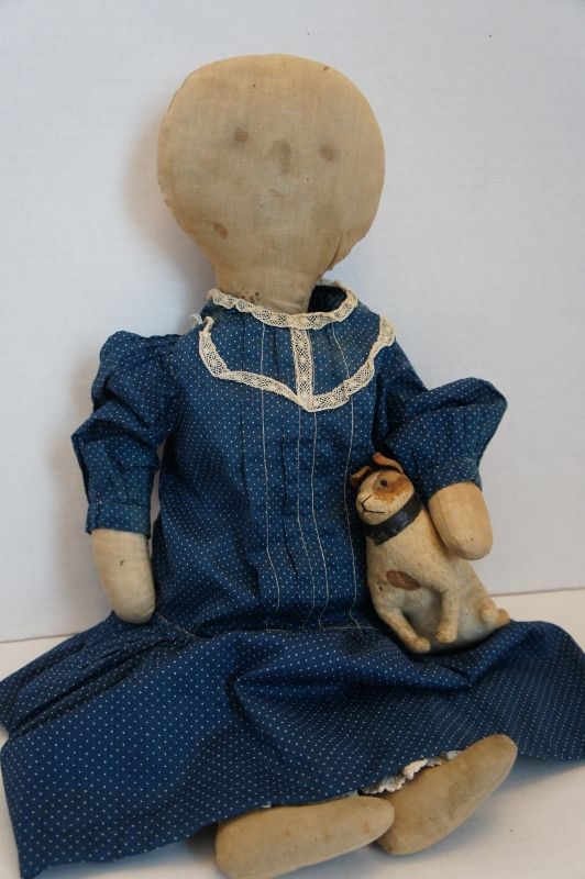 Sweet Lollipop heard doll. 20&quot; wearing a blue calico dress. C. 1890
