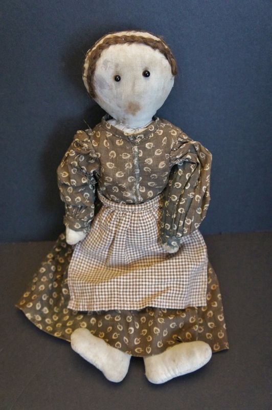 The sweet look of surprise, rag doll in brown calico dress 16&quot;