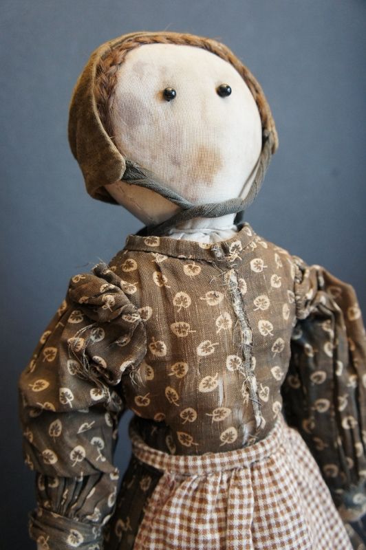 The sweet look of surprise, rag doll in brown calico dress 16&quot;