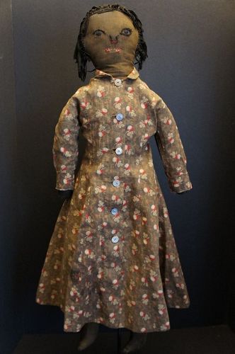 28" black cloth doll with a very strong face C. 1880