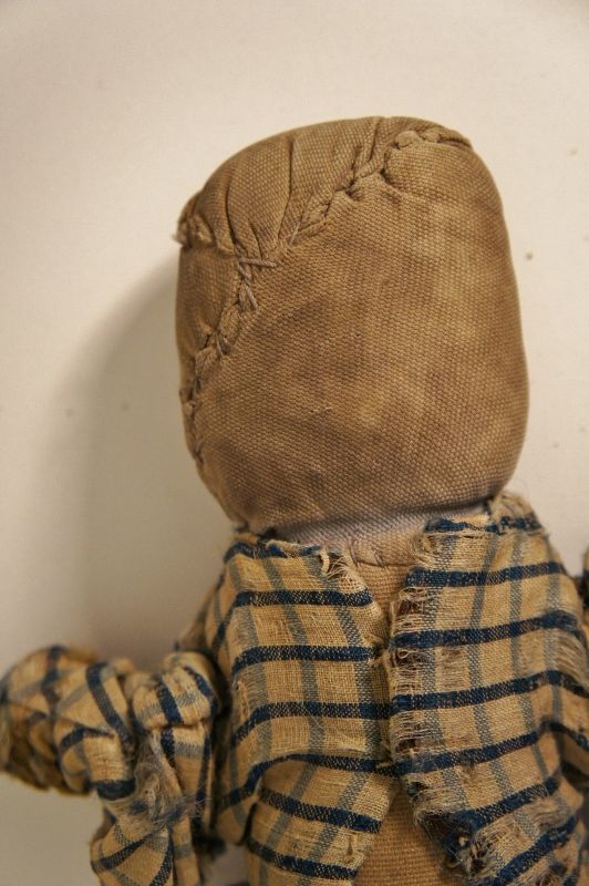 Little old all hand sewn cloth doll with pencil face 11&quot;