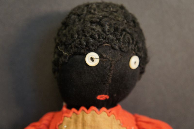16&quot; stockinette black doll, button eyes great clothes
