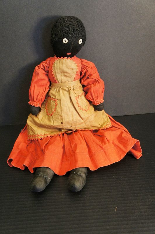 16&quot; stockinette black doll, button eyes great clothes