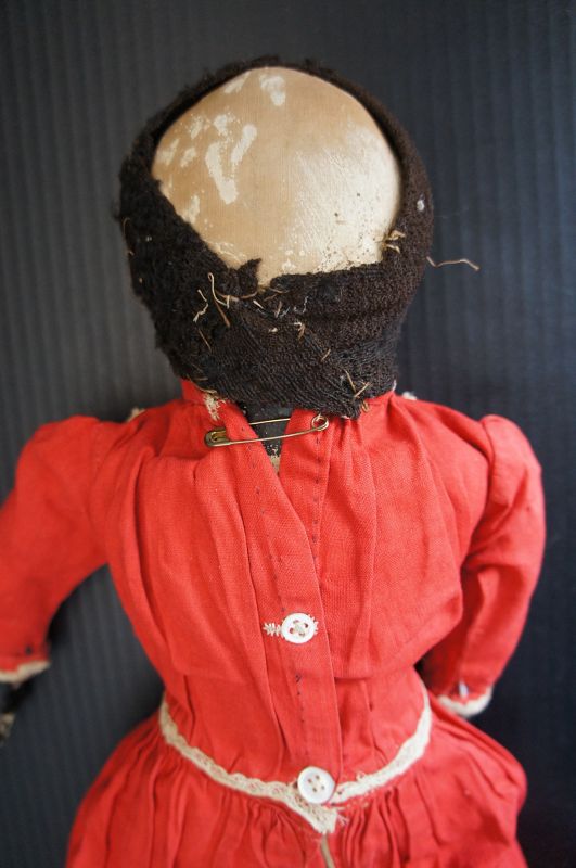 17&quot; naive painted black cloth doll lovely face C. 1880