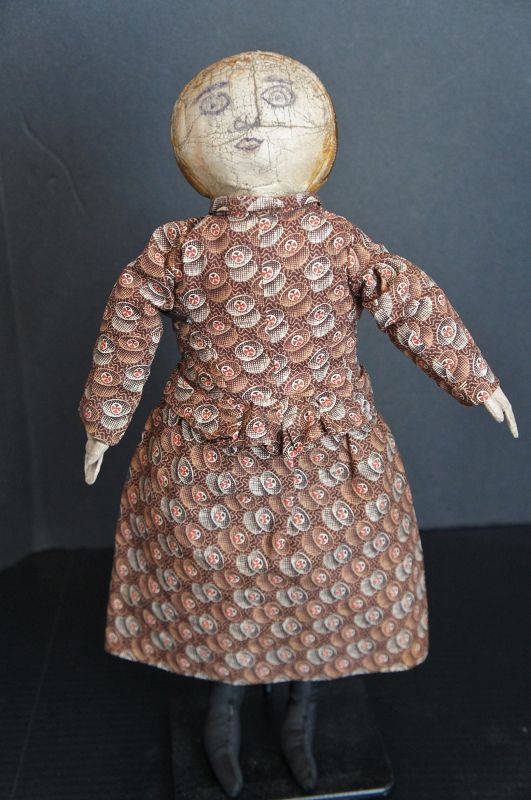 17&quot; Very cool early cloth doll with a wax face 1880