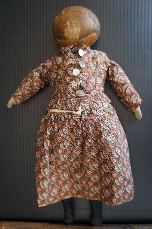 17&quot; Very cool early cloth doll with a wax face 1880