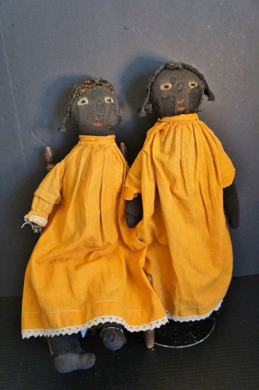 A pair of stockinette  black doll sisters 17&quot; &amp;18&quot;