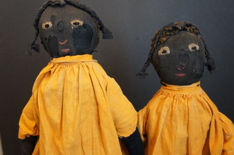 A pair of stockinette  black doll sisters 17&quot; &amp;18&quot;