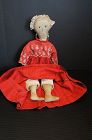 21" cloth doll with ink drawn features and rag stuffed body 1880