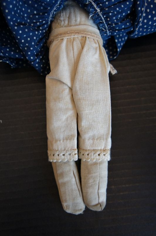 Antique rolled cloth doll with polka dot dress 11&quot; C. 1890