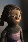 22" Exceptional black doll with sculptured face jet bead eyes 1880-90