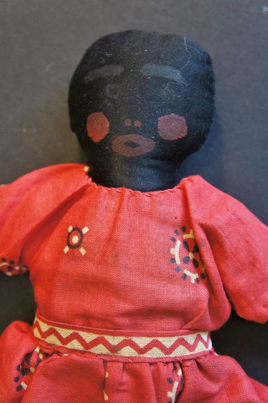 10&quot; painted face black doll with bandana dress all hand sewn