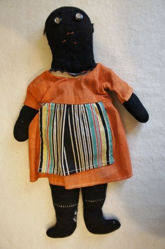 A floppy little black doll, so sweet and original 12" C. 1910
