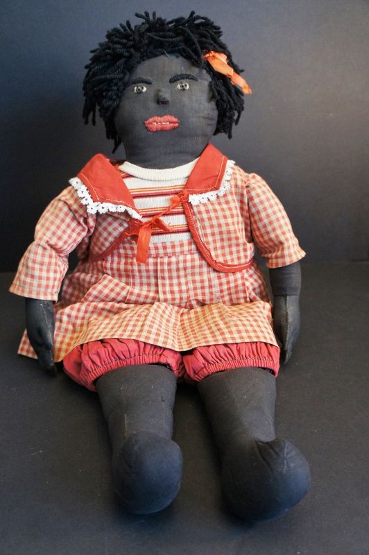 Big Beautiful black cloth doll all hand sewn 1910-20