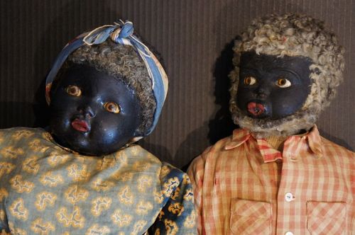 Pair of composition black dolls great faces, great clothes