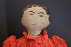 23" magnificent embroidered face and hair, antique cloth doll