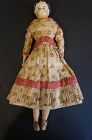 Paper Mache doll with cloth body and lovely antique dress C.1880