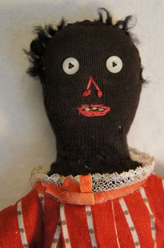 Tiny, cute, old, 9", C.1920 black stockinette doll
