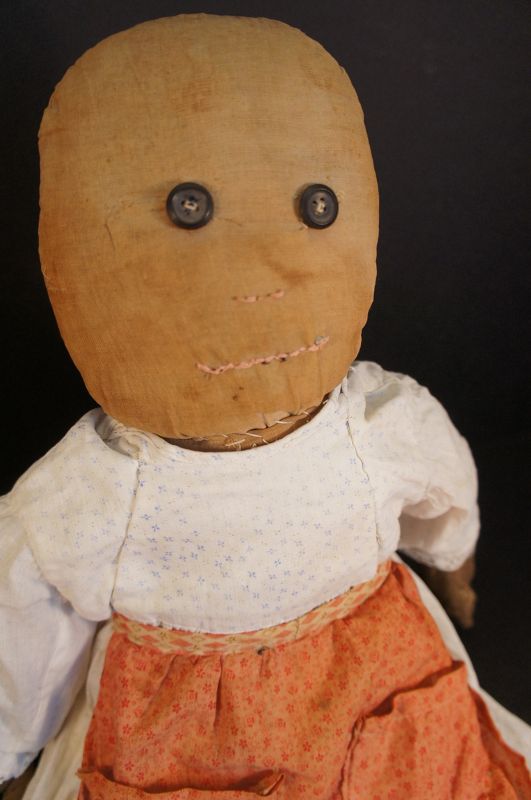 BIG 22&quot;OLD RAG STUFFED DOLL, BIG HANDS, TICKING BODY 1890