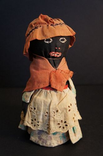8"adorable tabletop bottle doll, all original C. 1910-20