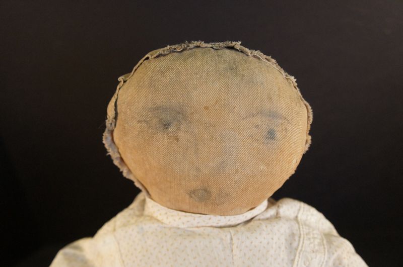 Plain Jane meets happiness, big heavy early rag stuffed doll 1880's