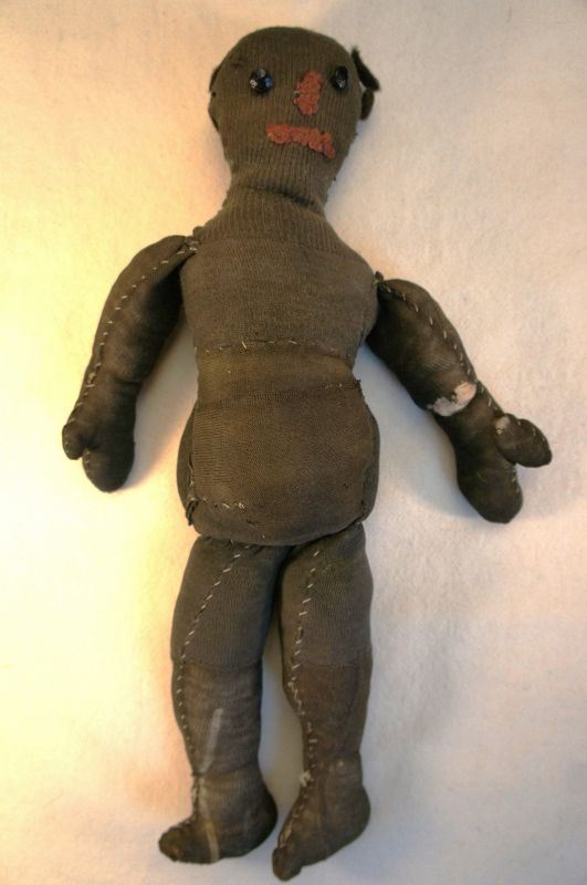 Oh my, a stockinette doll made with scraps and love 14&quot; C. 1900