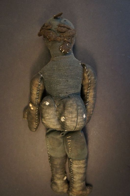 Oh my, a stockinette doll made with scraps and love 14&quot; C. 1900