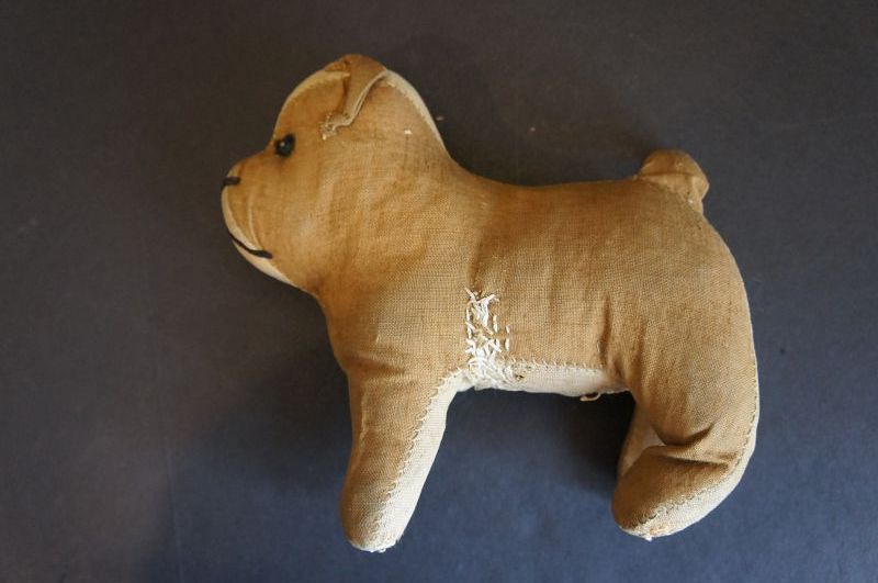 Rover, a late 1800's toy dog hand sewn,7&quot;by 6&quot;