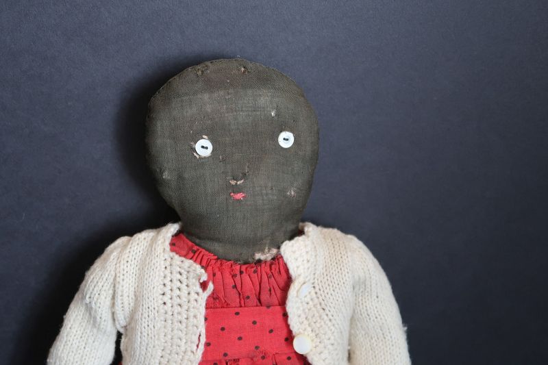 Look Mom, see what I can do. Hand sewn, embroidered face black doll 15