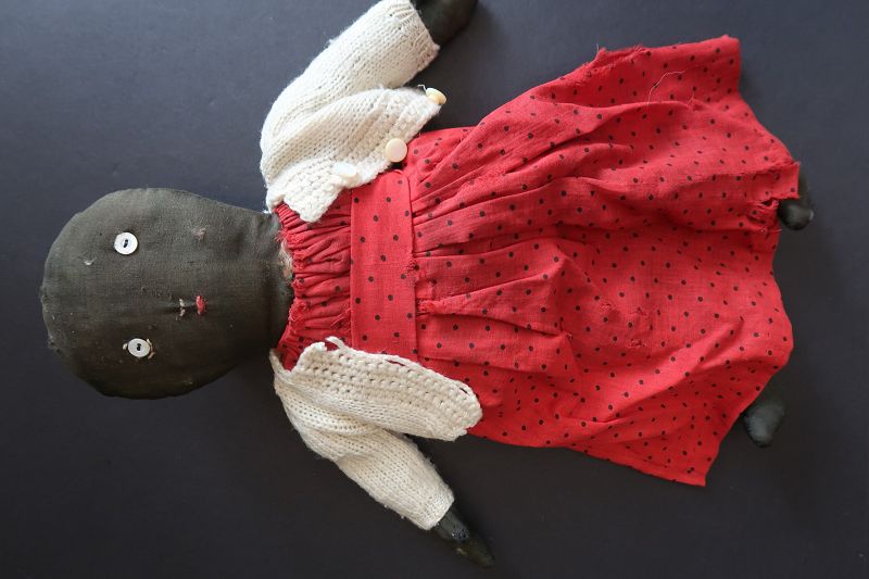 Look Mom, see what I can do. Hand sewn, embroidered face black doll 15